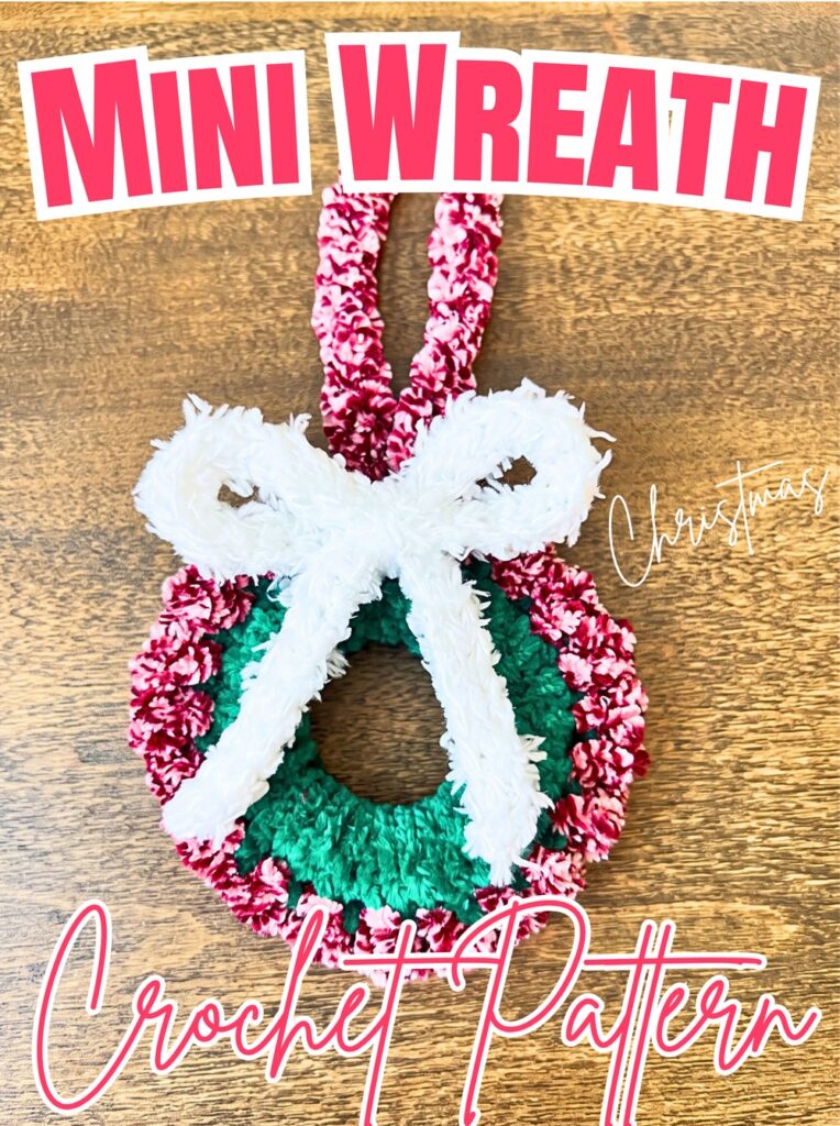 Mini Crochet Christmas Wreath Ornament with Chenille Yarn